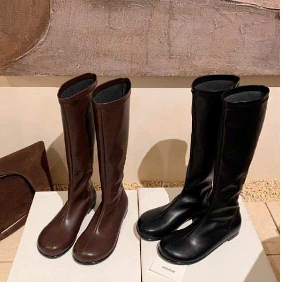 In-Stock Version ~ 2025 Winter New Style Height-Increasing 4cm Fashionable Mango Toe Knee-High Slim Mid-Calf Riding Boots for Women