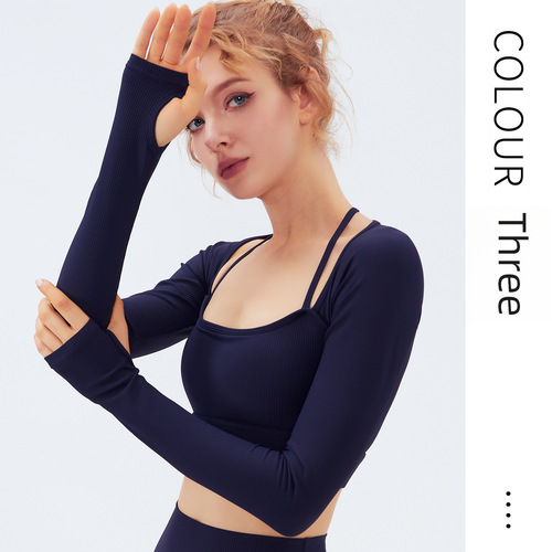Spring New Long-Sleeve Yoga Suit with Bra Cup Quick-Dry Fitness Top for Indoor Hooded Yoga Top 6256