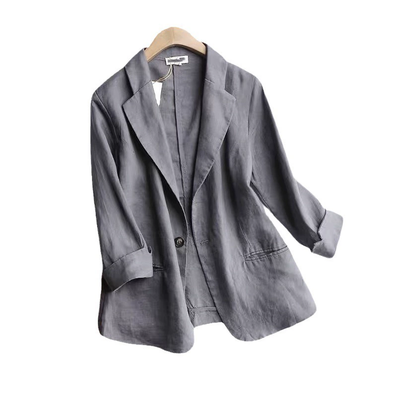Spring solid classic suit jacket, trend of season, plus size, cotton and linen