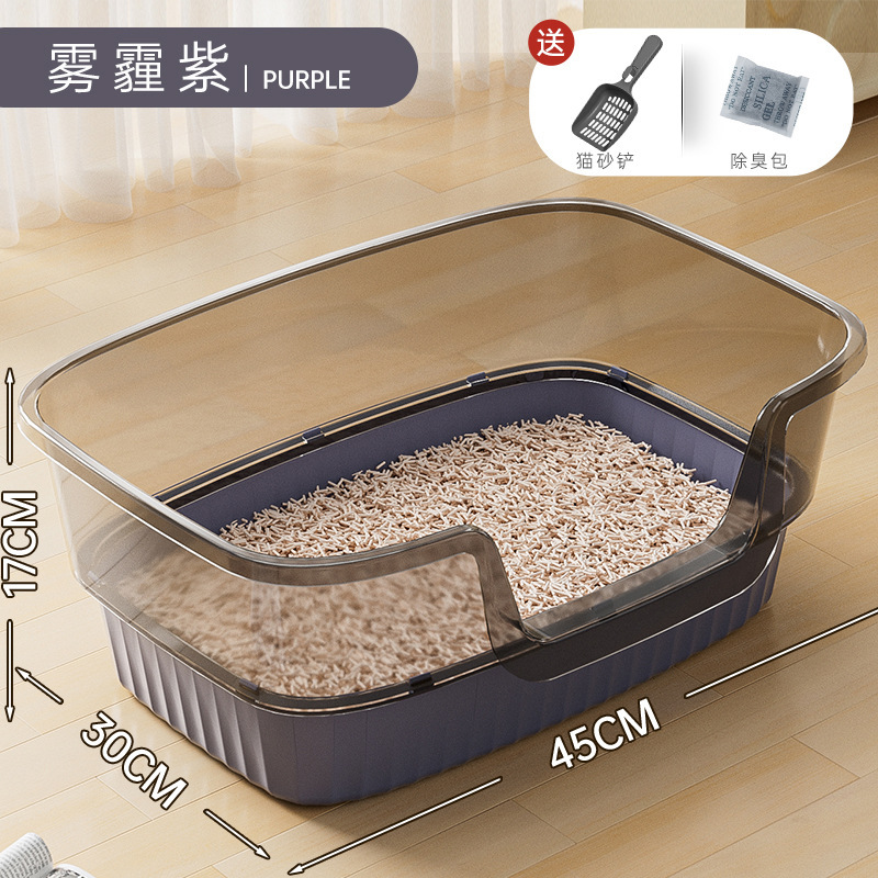 Inodoro para gatos abierto de alta valla, cuenca de arena para gatos, anti-spillado semicirculado para aumentar la capacidad