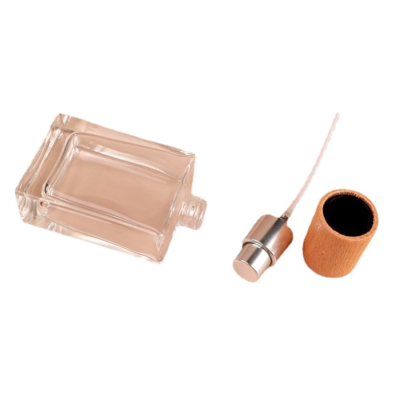 F092C-50ML botella dispensadora de perfume portátil 30ml botella de spray de vidrio cuadrado reemplazo botella vacía nogal