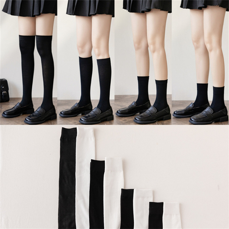 jk cotton socks mid-calf socks over the knee calf black and white student uniform socks cotton half female high-top Japanese South Korea jk cotton socks mid-calf socks over the knee calf black and white student uniform socks cotton half female high-top Japanese South Korea