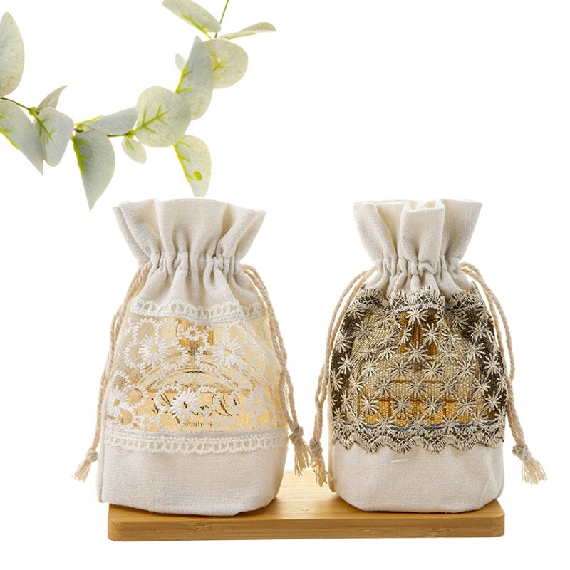 Bolsa de lona transparente ventana blanco cordón bolsa cigarrillo caramelo bolsa de regalo color sólido impreso bolsa de lona