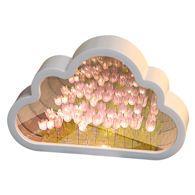 Bricolaje nube flor mar tulipán luz de noche espejo ramo de material paquete de mesa para novia y novia regalo de cumpleaños