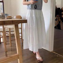 白色a字蛋糕裙女夏季2024韩版高腰显瘦遮胯半身裙百搭中长款半裙