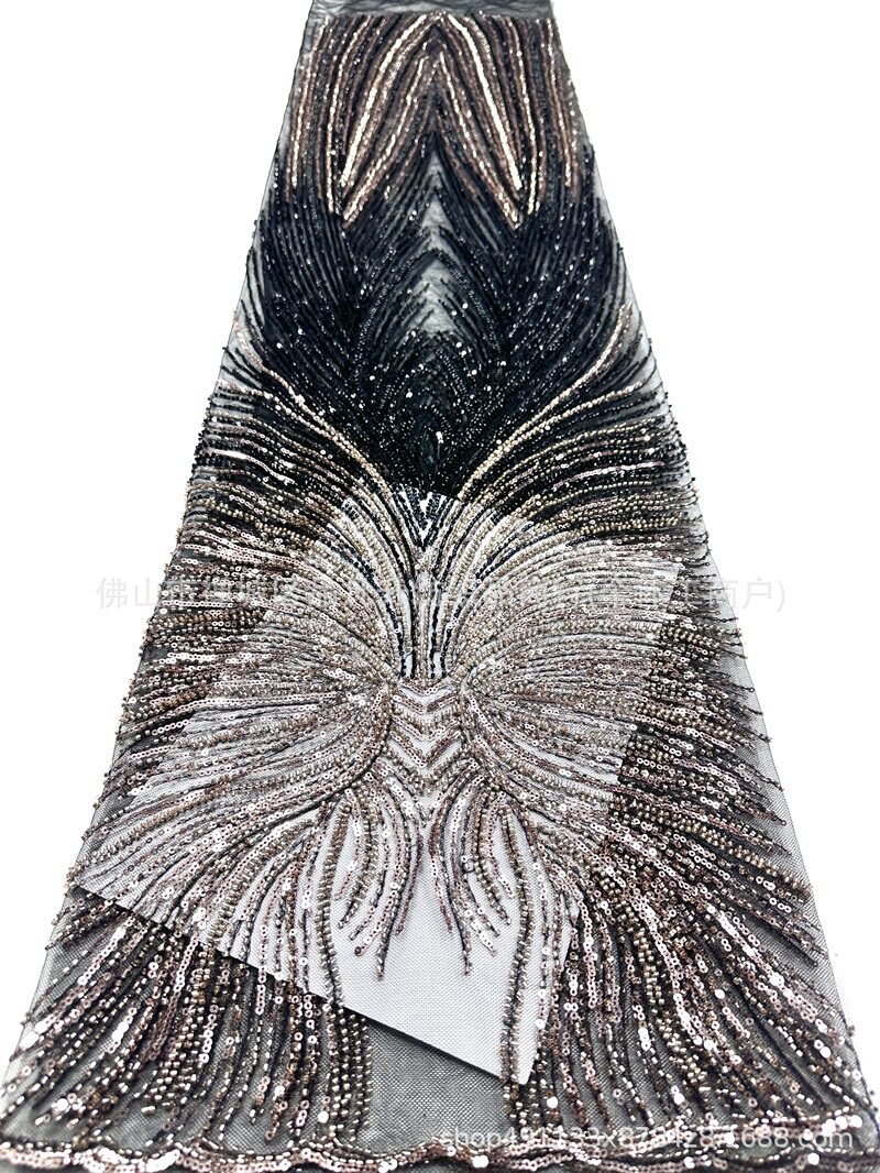 Fabricante nuevo estilo francés multicolor tela de perlas bordadas brillante brindis tela vestido de boda