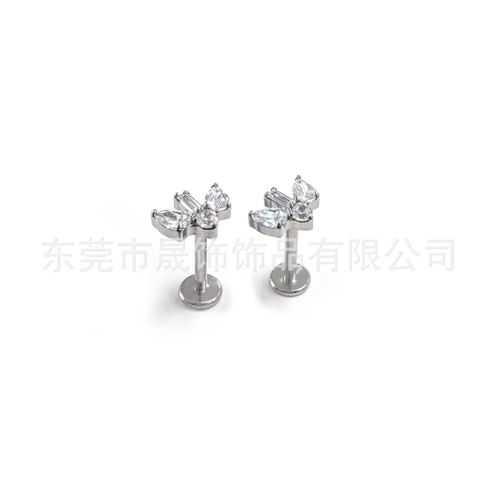 F136 Titanium Alloy 方 Zirconia 马眼小圆 Zirconia Ear Stud G23 Titanium Internal Thread Cubic Zirconia Labret Stud 穿孔 Jewelry 头部