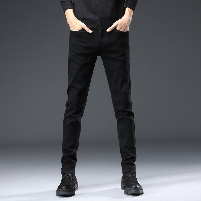 Verano Delgado jeans hombres slim fit estilo coreano moda slim fit stretch negro adelgazamiento pantalones largos