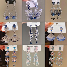 蓝色系列银针锆石几何耳环轻奢高级感重工耳钉设计感小众夸张耳饰