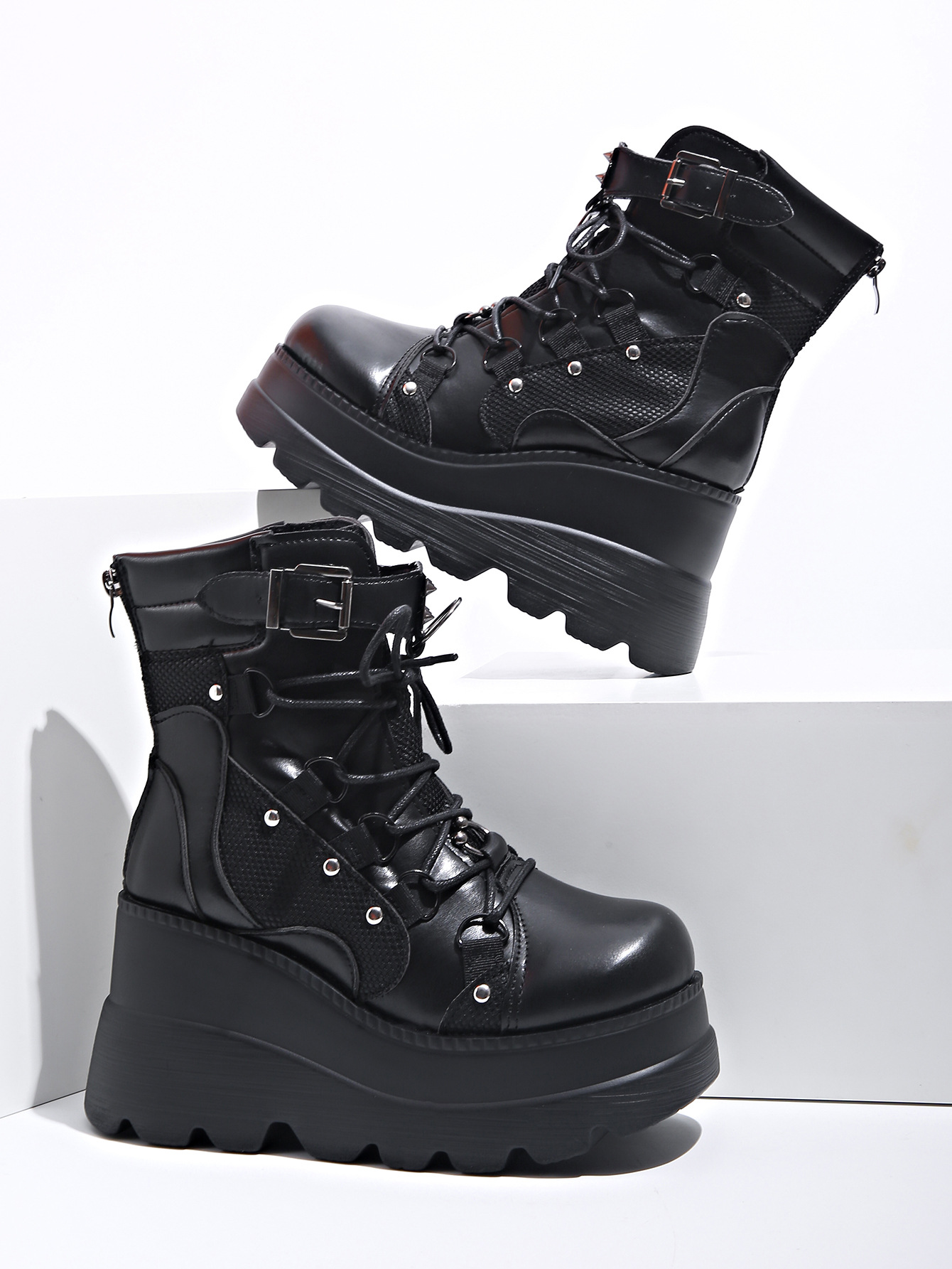 Women's Shoes wedge heel Martin boots women 2024 new pink thick sole large size fashion short boots women dark rivets_voghion.com