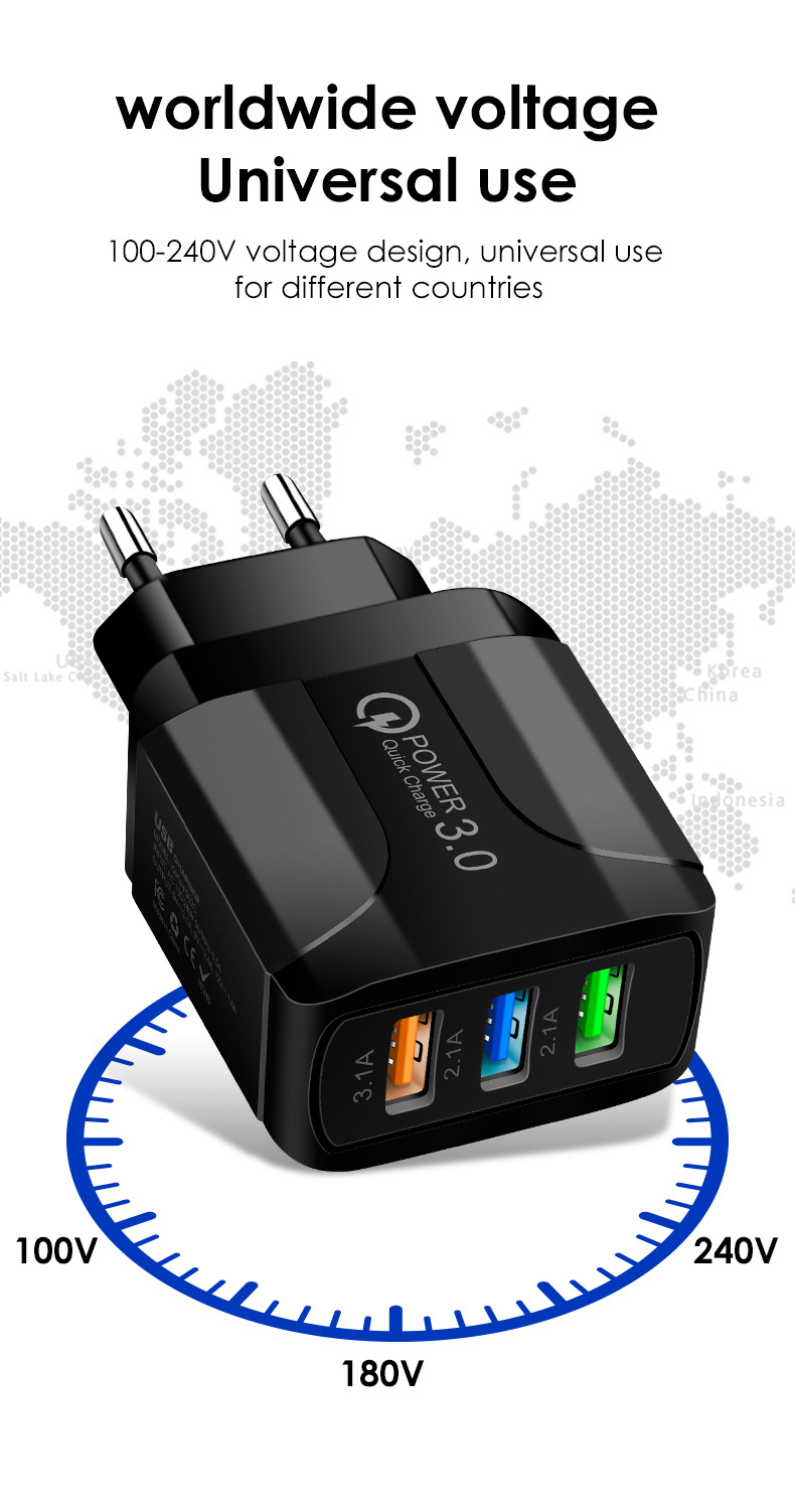 Cargador de teléfono móvil 2,4 A, carga rápida, carga directa, adaptador de corriente de múltiples puertos USB_voghion.com