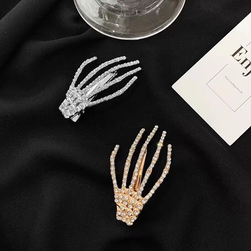 Spot Internet Celebrity Flash Diamond Claw Hairpin Female Bangs Clip Dark Style Trendy Cool Ghost Claw Alloy Side Clip Hair Accessories