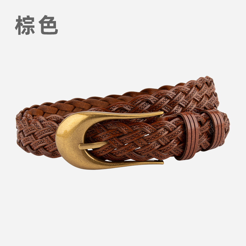 カジュアルパンツ、ジーンズ、ショートスカート用の手織りレトロ多用途レディースベルト、女性用パンチフリーベルト卸売|undefined
