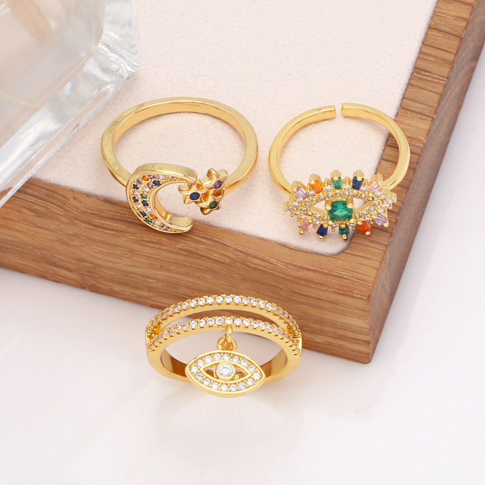 Fashion Devilu0027S Eye Star Copper Open Ring Plating Inlay Zircon Copper Rings