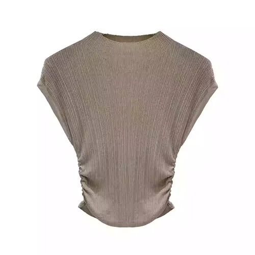 2025 Summer Half High Neck Knitted Short Sleeve T-Shirt Women's Design Sense Niche Thin Underwear French Style Body Shaping Top 