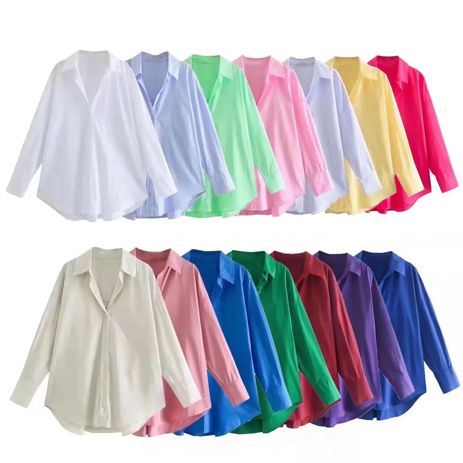 Original PB&ZA2298058 Multi-color Basic Top Loose Long-sleeve Poplin Shirt 4387023_ecoleips.com
