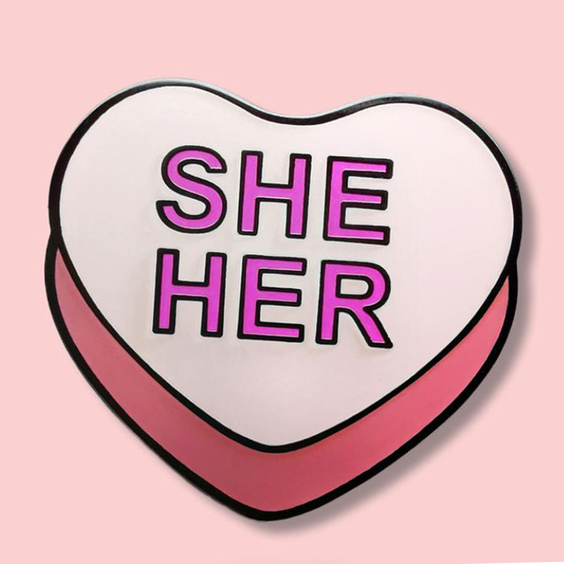 She Pronoun Pink Heart Brooch Pin Badge Metal Alloy Enamel Enamel Badge Accessories