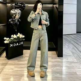 欧洲站女装爆款高端时尚牛仔套装女春新款今年流行欧货休闲两件套