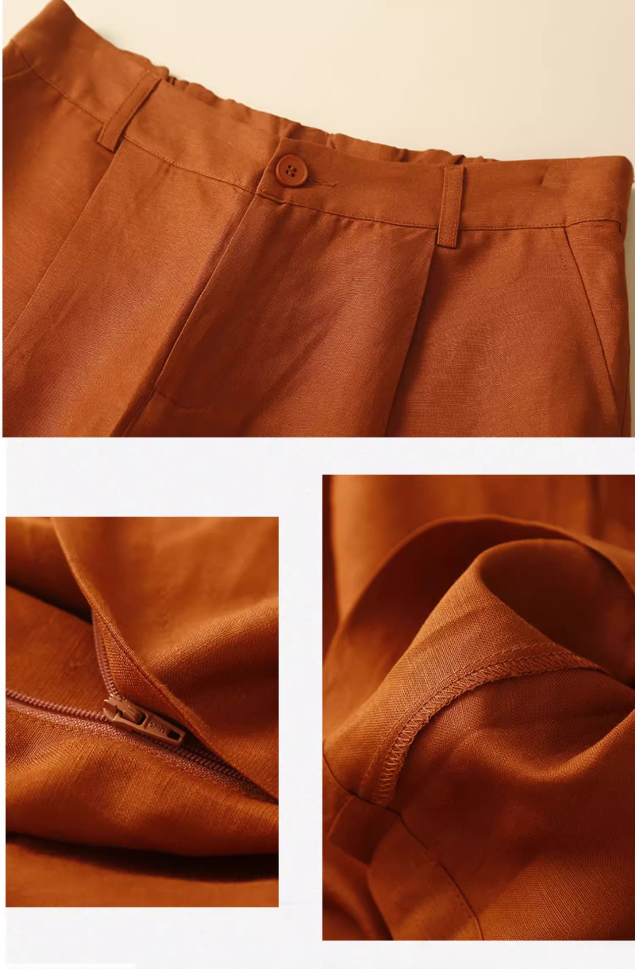 Quần short nữ ống rộng vải lanh cotton phong cách mới — Màu cam chi tiết 11