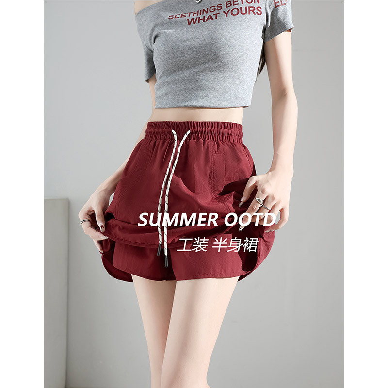 Red American Casual Workwear Ultra-Thin Sports Quick-Drying Elastic Waist A-Line Loose Umbrella Skirt High-Waisted Skirt Short Skirt Red American Casual Workwear Ultra-Thin Sports Quick-Drying Elastic Waist A-Line Loose Umbrella Skirt High-Waisted Skirt Short Skirt