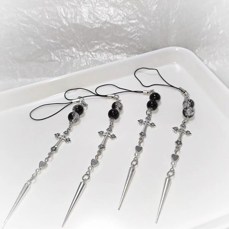 [Demon Girl] Handmade Dark Gothic Cross Beaded Goo-Ben Pendant Mobile Phone Chain ins Bag Hanging Chain