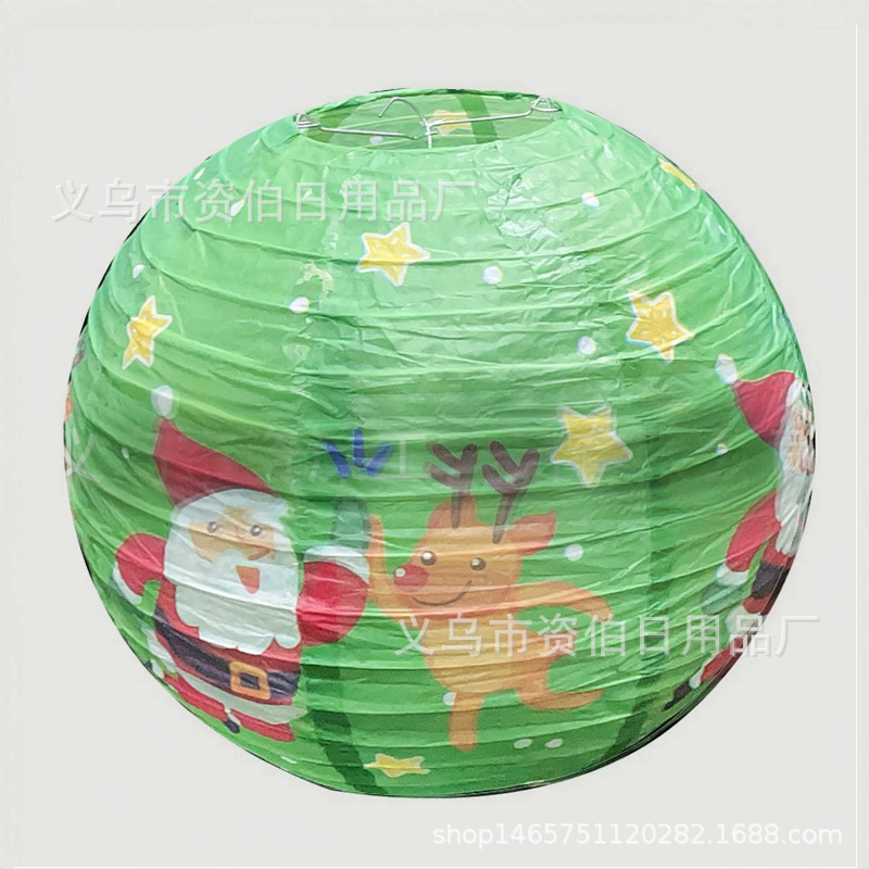 圣诞节纸灯笼 雪花圣诞树灯笼 30CM圆形灯笼酒吧商场场地布置道具|undefined