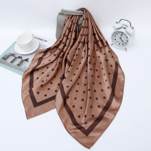 【8色】卡其色小波点印花丝巾女休闲头巾 90*90cm缎面色丁大方巾