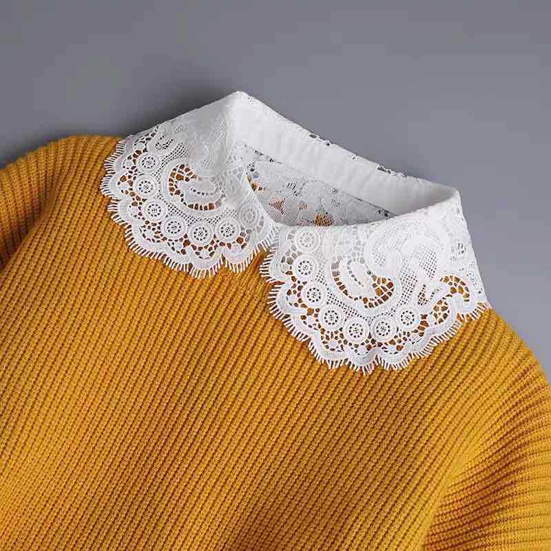 Autumn and Winter Lace Ruffle Dress Solid Color Adult Korean Style Collar Shirt All-match Suit White Fake Collar