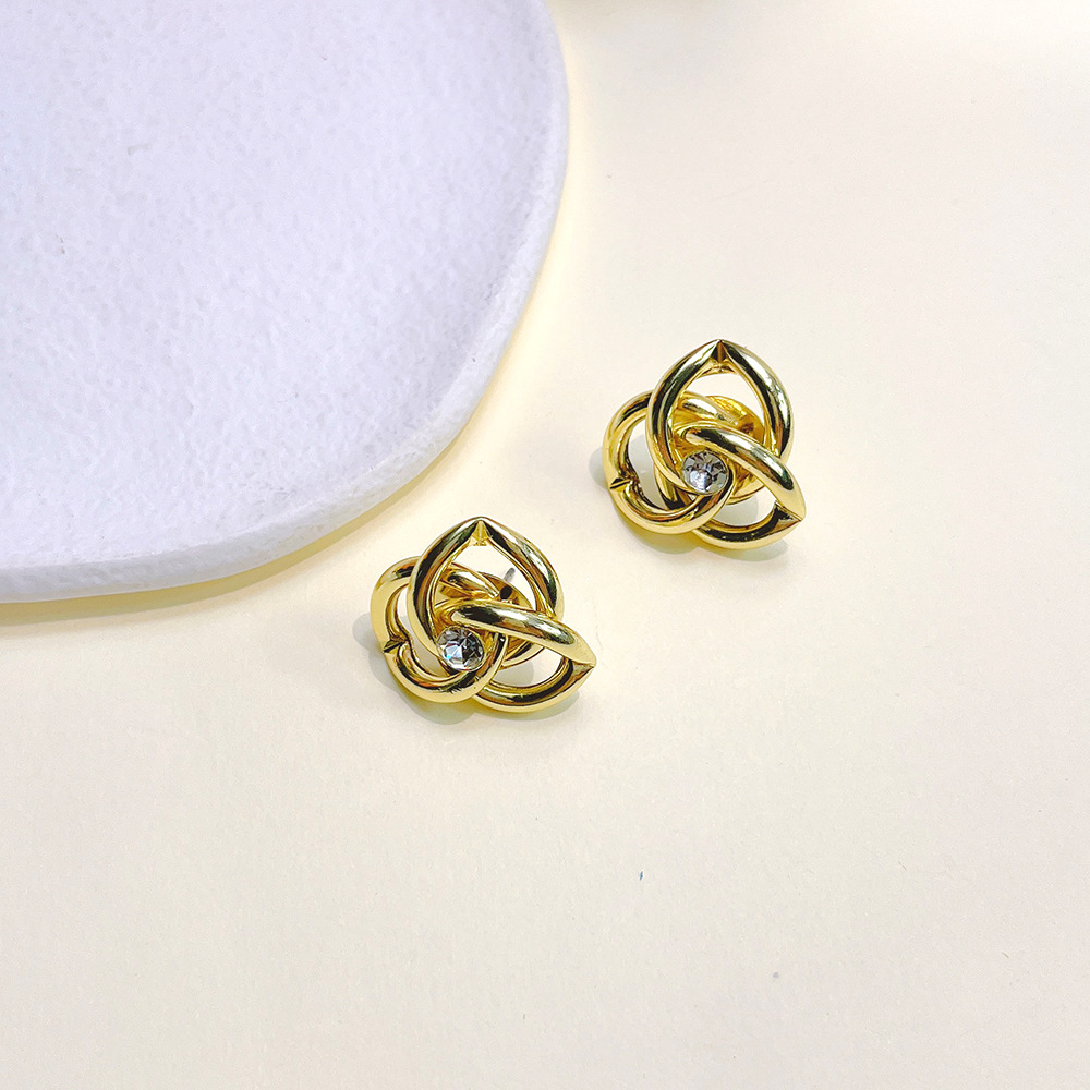1 Pair Simple Style Geometric Flower Alloy Inlay Rhinestones Womenu0027S Ear Studs
