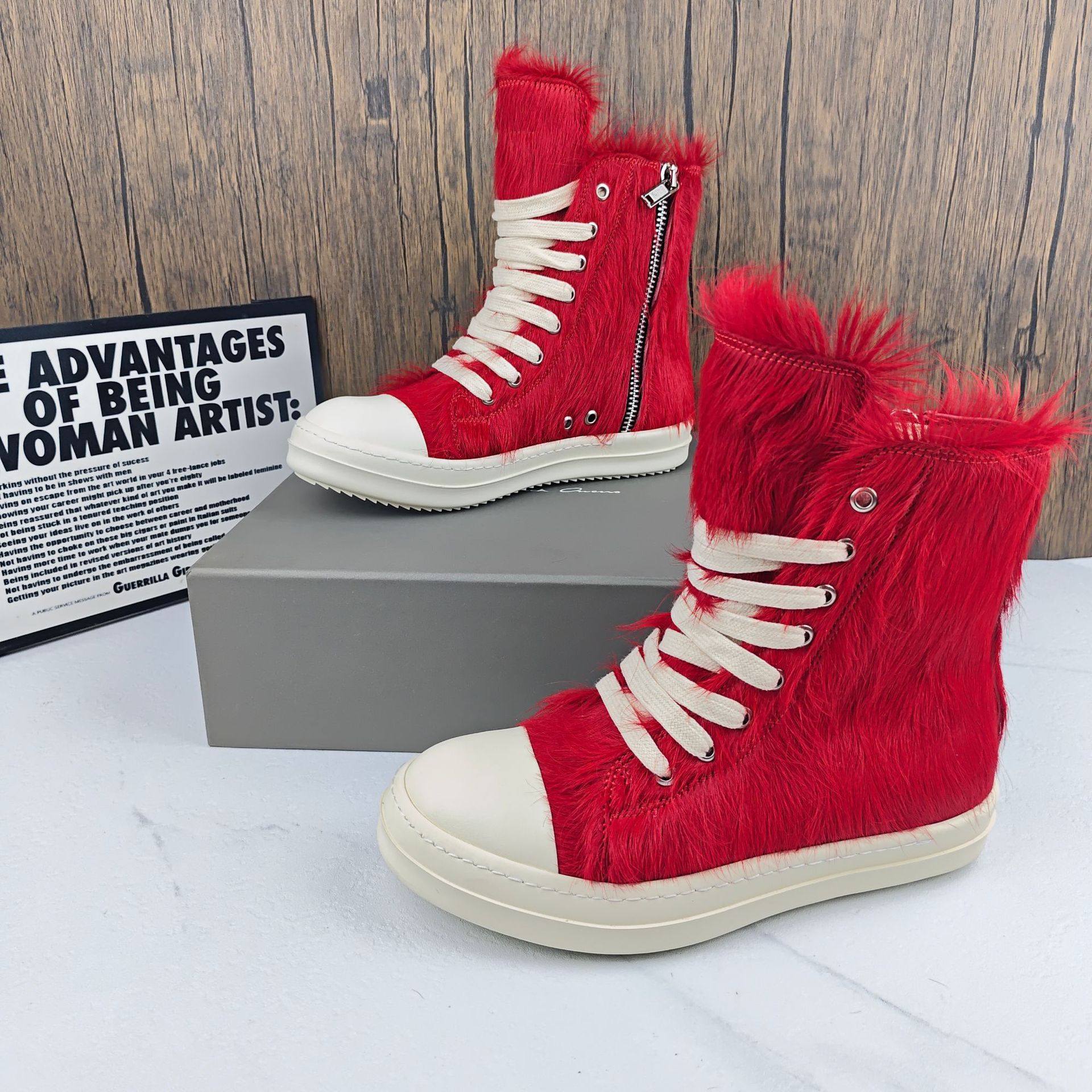 Cross-Border Ro European Luxury Horsehair Genuine Leather Thick-Soled High-Top Fashion Trendy Thick-Soled Height-Increasing High-Top Sneakers