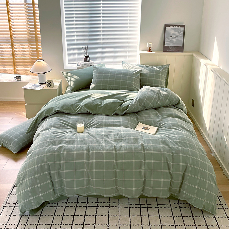 Juego de tres piezas de algodón lavado teñido en hilo, dormitorio de estudiantes universitarios, juego de literas, sábana, sábana, sábana, juego de cuatro piezas