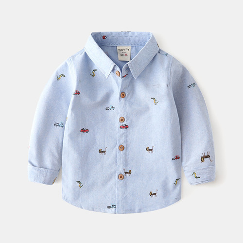 Children's Long-Sleeve Shirt Wholesale  Spring and Autumn New Children's Korean Version Fashion Cartoon Print Shirt Trend