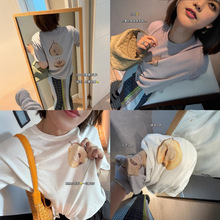 韩女超爱！夏日小甜梨水果印花仿亚麻雪花棉os松弛落肩短袖t恤2色