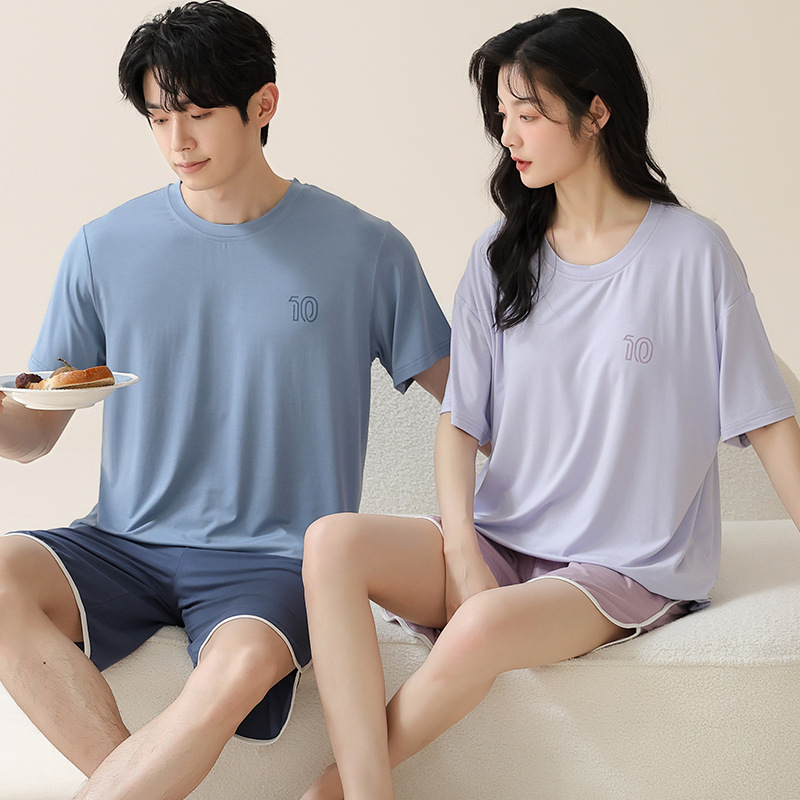 Verano nuevo par de mangas cortas pantalones cortos pijamas modales de verano hombre traje de mujer simple ropa de hogar suelta