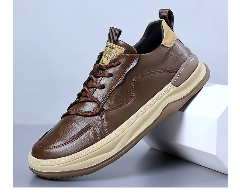 Miesten uudet syksyn pohjalliset trendikkäät kengät, hengittävät, muodikkaat, monipuoliset, ruskeat pehmeät nahkaiset vapaa-ajan kengät_voghion.com