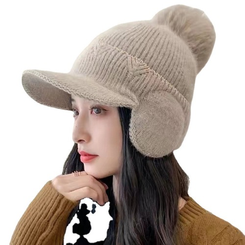 Beanie Knitted Neck Wrap Cap with Fleece Lining and Thick Warm Windproof Knitted Ear Hat for Cycling