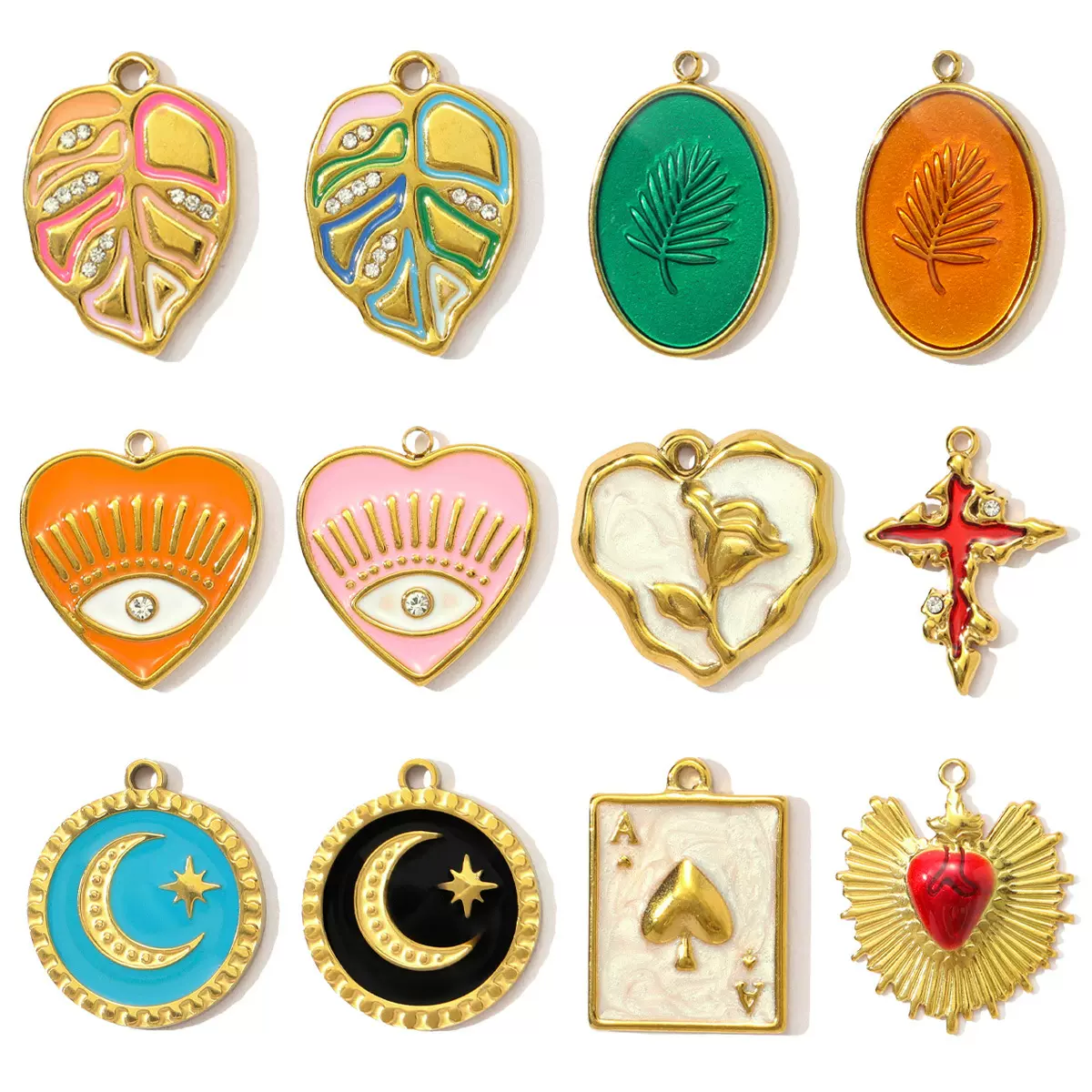 滴油爱心眼睛树叶diy钛钢吊坠手链女星月玫瑰扑克不锈钢饰品配件