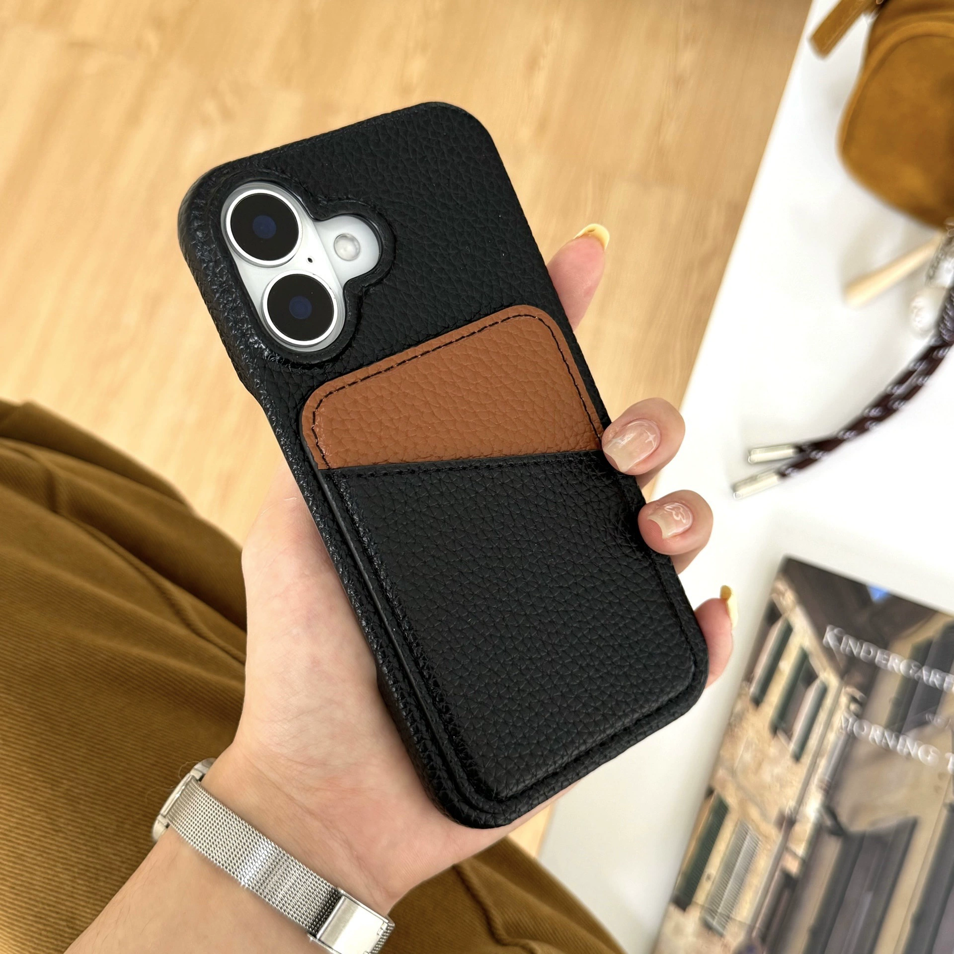 Подходит для цветовой палитры карты Apple 16promax кожаный рисунок личи iPhone 14 Pro высокий уровень светлой роскоши 13/12 женский