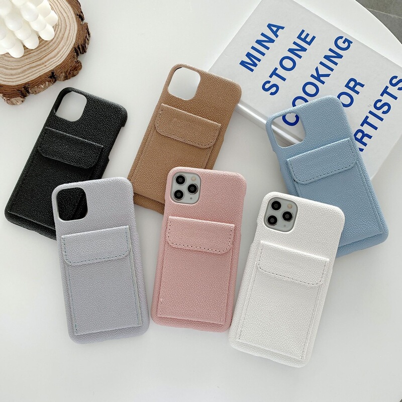 Caviar Card Holder Phone Case Suitable for iPhone 15 Protective Cover Apple 14/12 Multifunctional Protective Case Foreign Trade