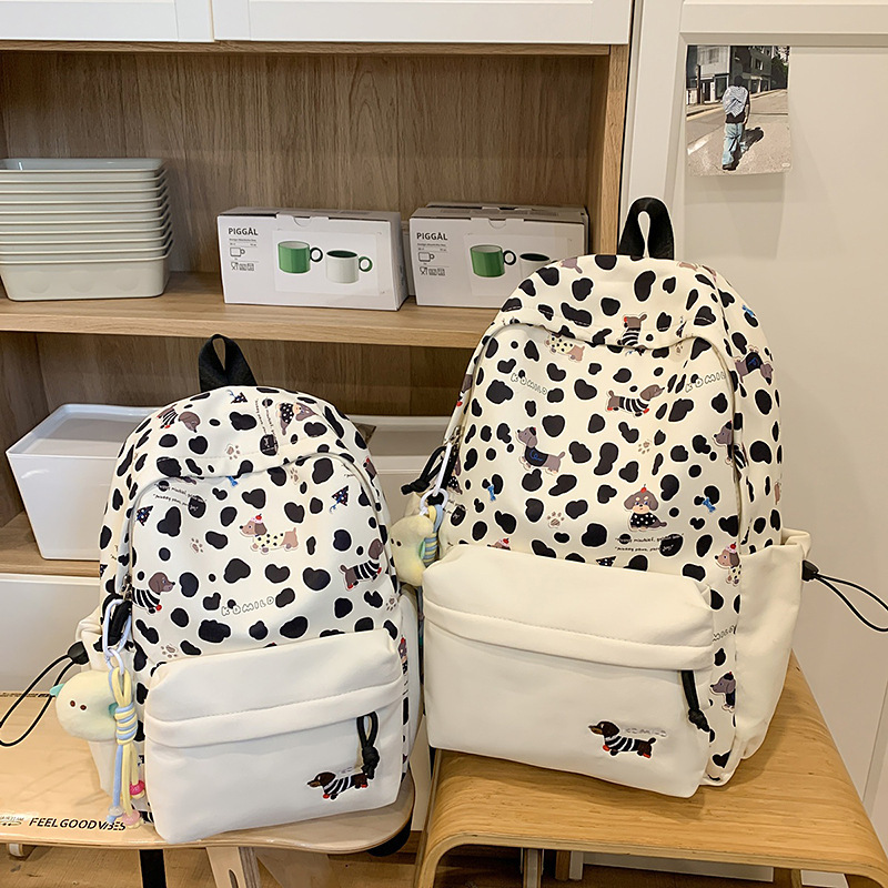 新しいクロスボーダー高価値バックパックヒョウ柄子犬かわいいスクールバッグ中学生と高校生大学生の大小バックパック|undefined
