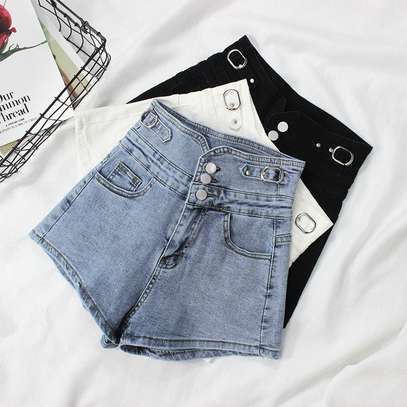 High Waist Denim Shorts Women's 2022 Spring and Summer New Stretch Three-breasted Internet Celebrity Shorts Slimming Loose All-match Trendy
