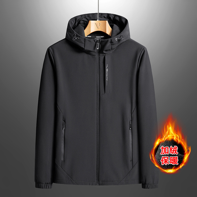 New Outdoor Hooded Softshell Jacket, Fashionable Single-Layer Fleece-Lined Breathable Stretch Casual Waterproof Jacket New Outdoor Hooded Softshell Jacket, Fashionable Single-Layer Fleece-Lined Breathable Stretch Casual Waterproof Jacket