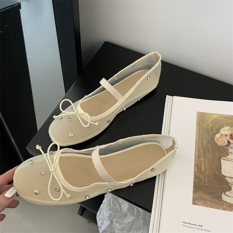 summer mesh breathable shoes with rhinestones flat