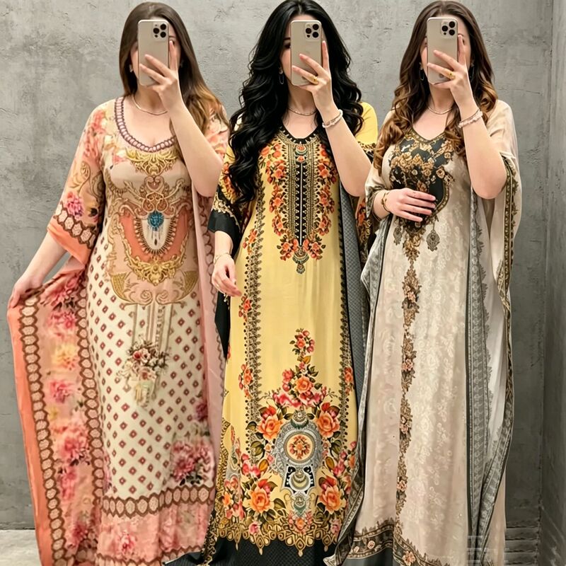 Cross-Border Amazon Turkish Dress, Long Loose-Fitting Plus-Size Women's Dress, Printed Robe, Gulf Resort Style Outfit Cross-Border Amazon Turkish Dress, Long Loose-Fitting Plus-Size Women's Dress, Printed Robe, Gulf Resort Style Outfit