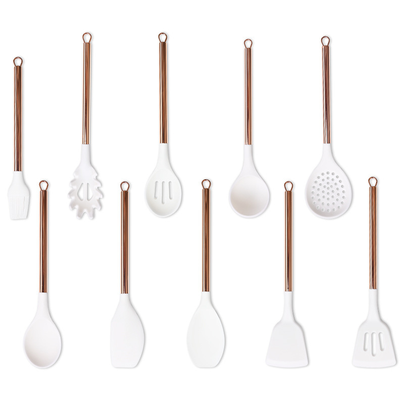 Nuevo mango de oro rosa antiadherente de cocina de aluminio de aluminio 10 piezas set