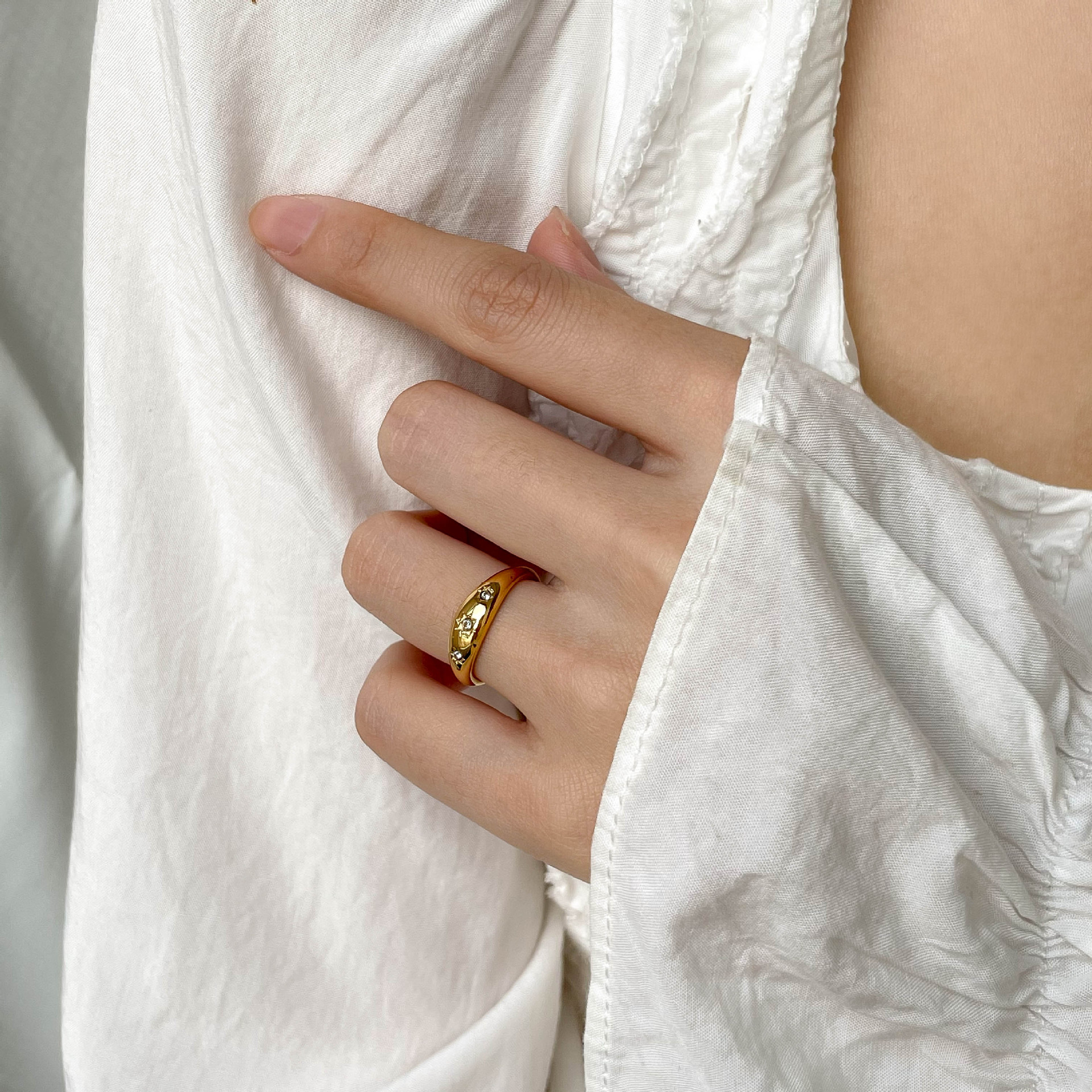Star Pattern Simple Style Star Titanium Steel Plating Inlay Zircon Rings