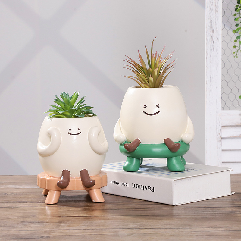 Chậu Cây Resin Chậu cây mọng nước mặt cười resin, chậu mini để bàn, trang trí nhà và sân vườn (RG-148)
