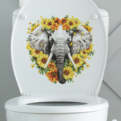 外貿卡通大象向日葵花朵兒童臥室馬桶貼家居裝飾牆貼貼紙自粘批發