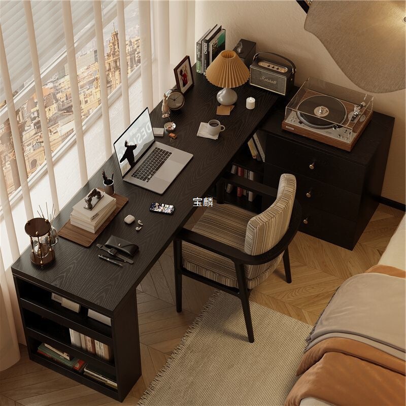 Corner Desk with Bookshelf Integrated L-Shaped Computer Desk Student Home Writing Desk Corner Office Desk Bedroom Table