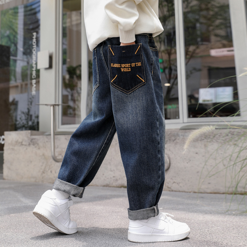 男童牛仔褲春秋裝2024新款中大童個性時髦長褲休閒兒童褲子春季潮